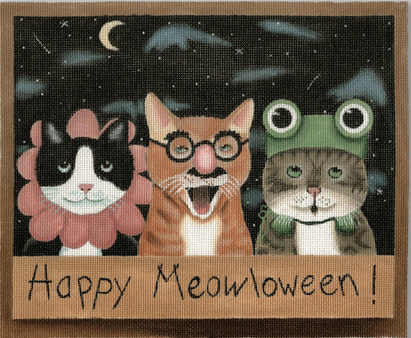 Needlepoint Handpainted CBK Happy Meowloween Cats 10x8