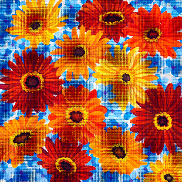 Needlepoint HandPainted JP Needlepoint Happy Daisies 11x11