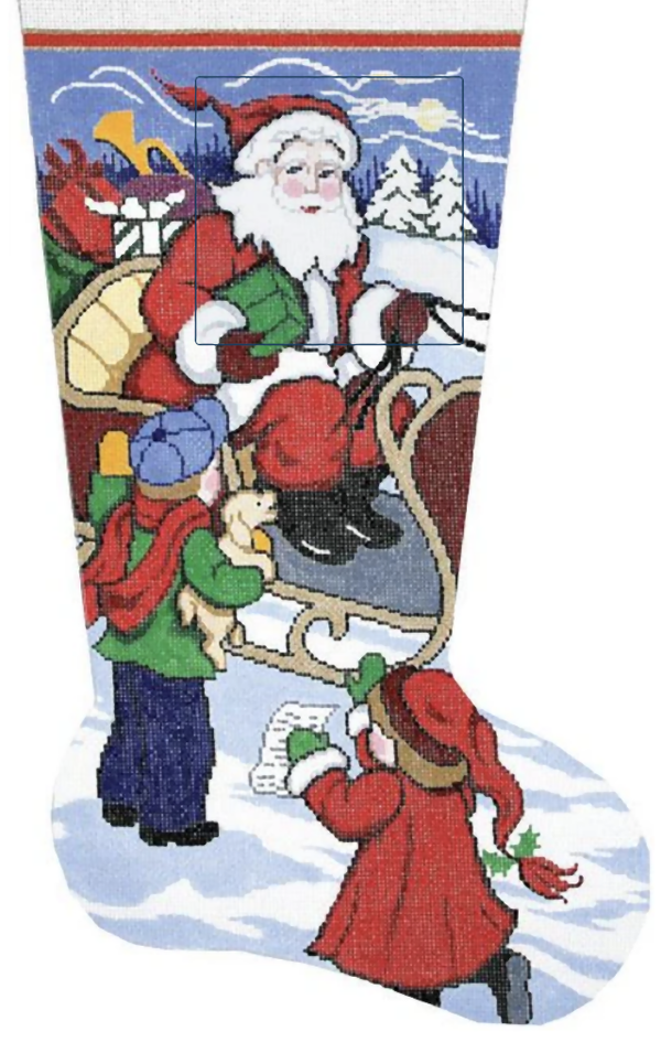 Needlepoint Handpainted Lee Christmas Stocking Heres My List Santa 23"