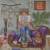 Needlepoint Handpainted Gayla Elliot Hippie Stitching Girl