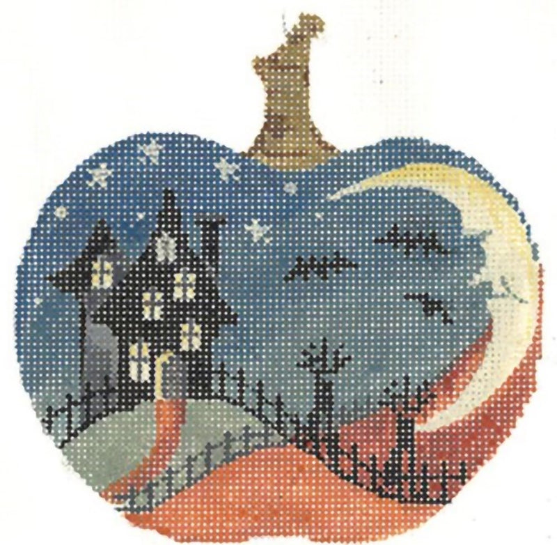 Needlepoint Handpainted Kelly Clark House on Hill Pumpkin