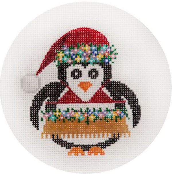 Needlepoint HandPainted JP Needlepoint Hula Penguin 4.5"