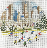 Needlepoint Handpainted Christmas Needle Crossings City Ice Skating Rink 4"