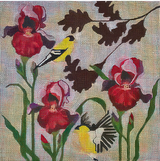 Needlepoint Handpainted Melissa Prince Irises and Finches 12x12