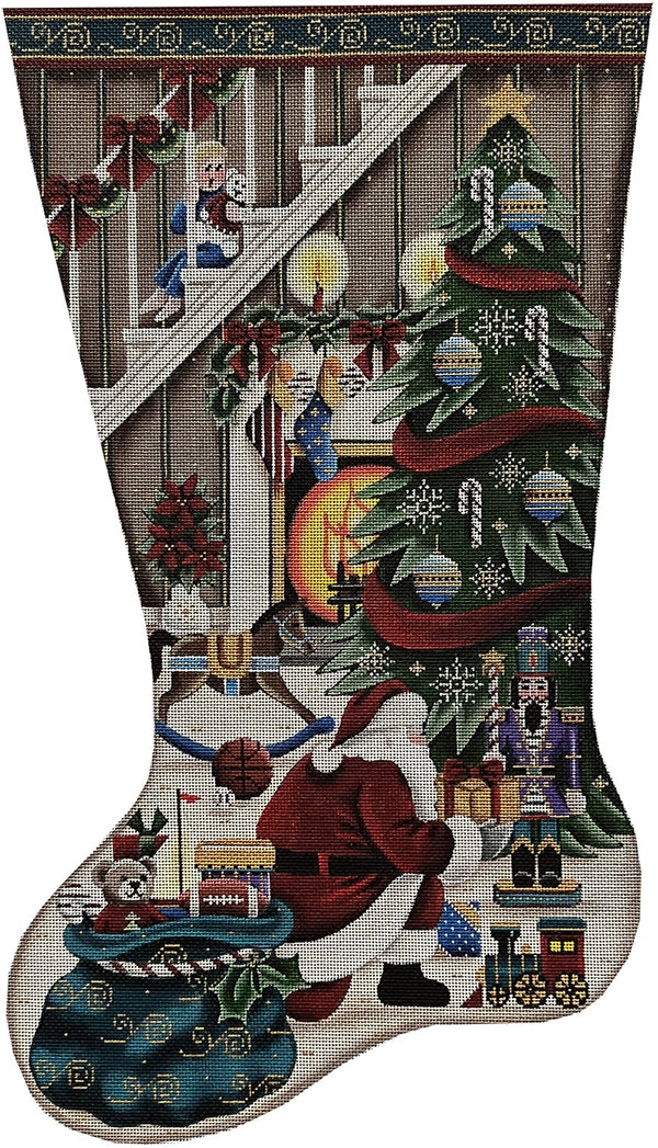 Needlepoint Handpainted Rebecca Wood Christmas Stocking Its Santa Boy
