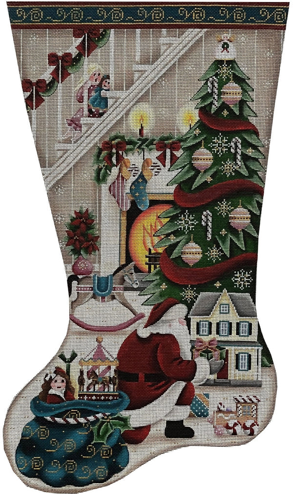 Needlepoint Handpainted Rebecca Wood Christmas Stocking Its Santa Girl