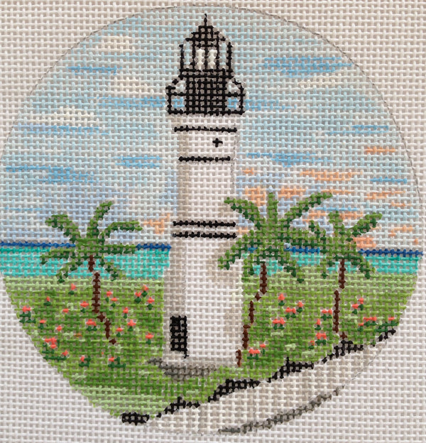 Needlepoint Handpainted Christmas Purple Palm Key West Lighthouse 4"