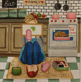 Needlepoint Handpainted Gayla Elliot Stitching Girl Kitchen