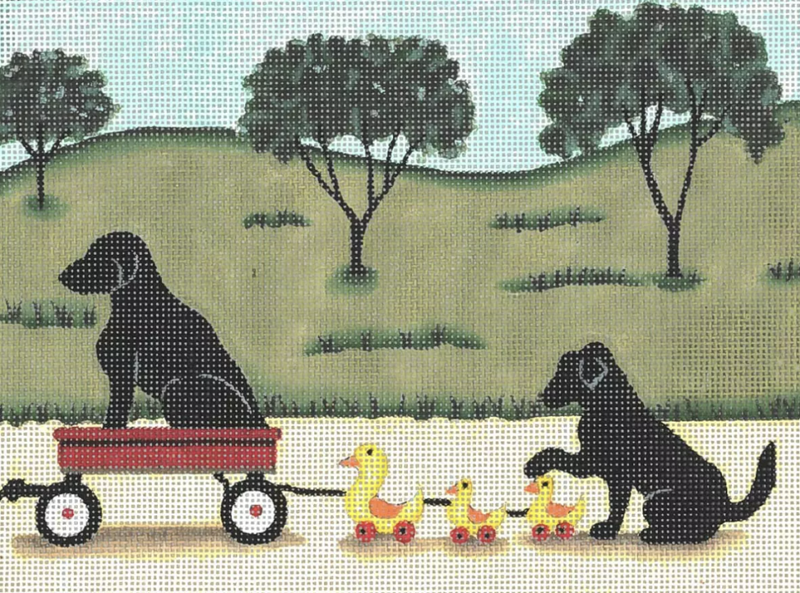 Needlepoint Handpainted Cindi Lynch Labrador Family Taking Ride 8x11