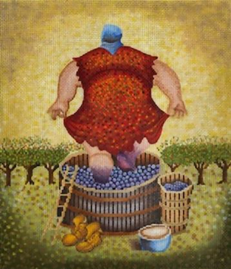 Needlepoint Handpainted Cooper Oaks Lady Crushing Grapes 14x12