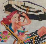 Needlepoint Handpainted Colors of Praise Lady with Beach Umbrella PE204