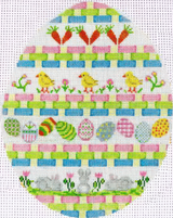 Needlepoint Handpainted Tina Griffin Large Chicks Bunny Easter Egg 7x8