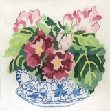 Needlepoint Handpainted Jean Smith Large Teacup of Gloxinia 14x14