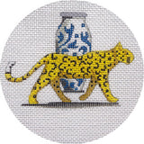 Needlepoint Handpainted Alice Peterson Leopard and Vase 4"