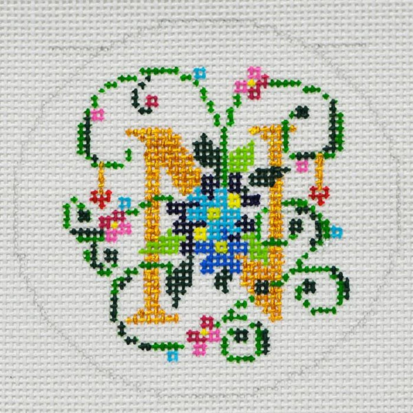 Needlepoint Handpainted Lee BJ Canvas Letter N 3"
