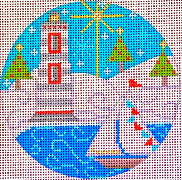 Needlepoint Handpainted Danji Christmas Lighthouse #2  4"