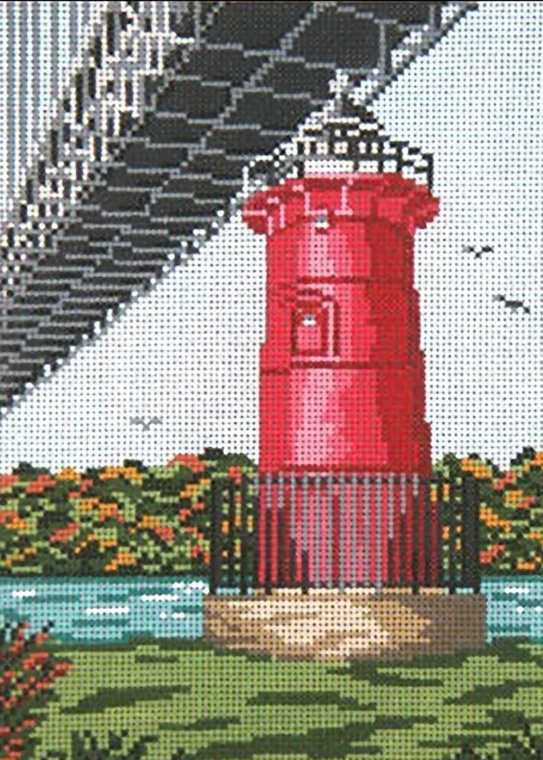Needlepoint Handpainted Needle Crossings Little Red Lighthouse NY