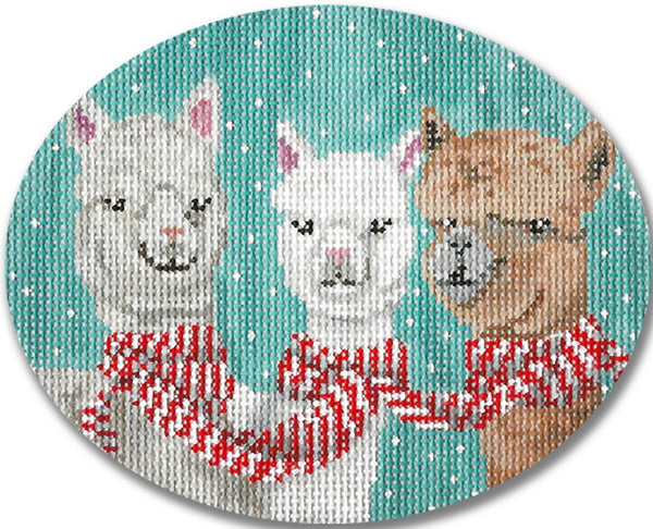 Needlepoint Handpainted Christmas CBK Llamas Scarves 5x4