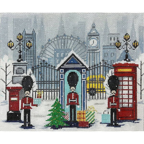 Needlepoint Handpainted Christmas Alice Peterson London Soldier Scene 12x10