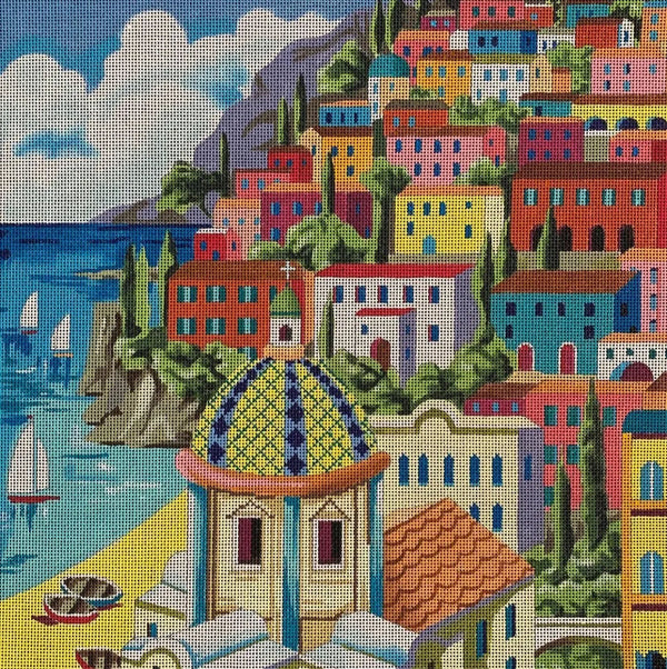 Needlepoint Handpainted Colors of Praise Greek Landscape MC424 16x16