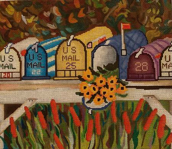 Needlepoint Handpainted Cooper Oaks Mailboxes 14x12