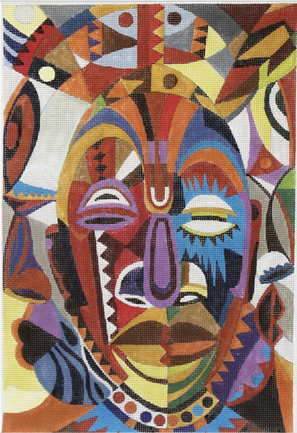 Needlepoint Handpainted PLD Designs Mask African Art 8x10