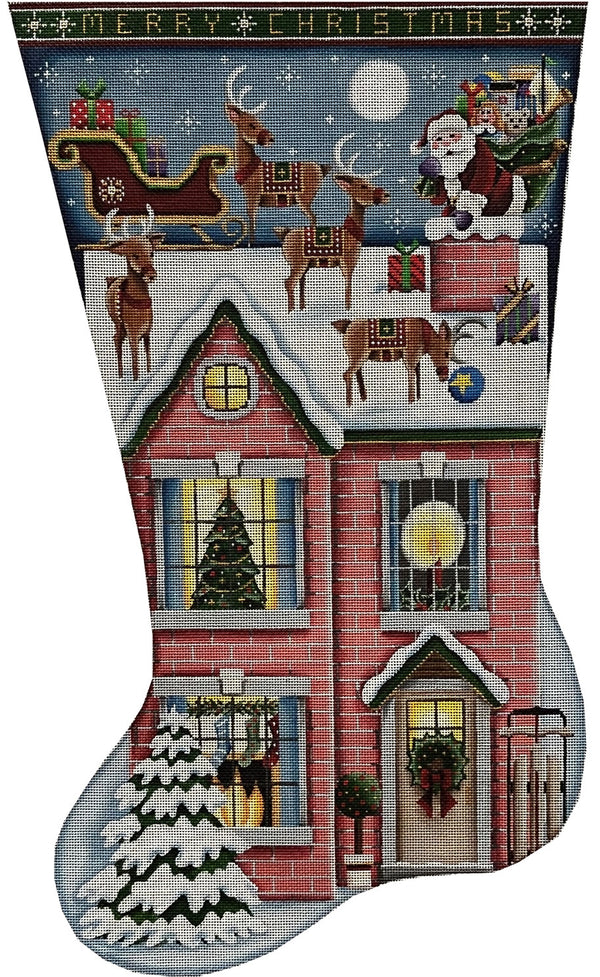 Needlepoint Handpainted Rebecca Wood Merry Christmas Stocking 19"