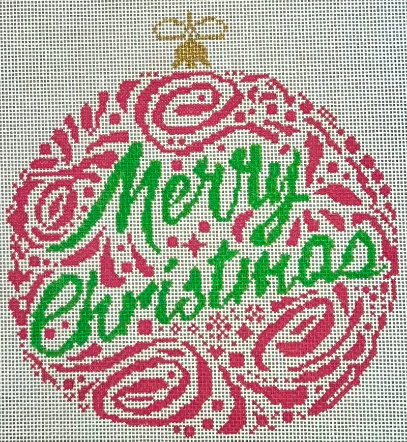 Needlepoint Handpainted Merry Christmas Ornament Danji 6"