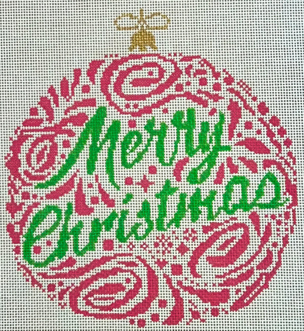 Needlepoint Handpainted Merry Christmas Ornament Danji 6"