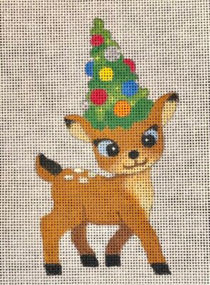 Needlepoint Handpainted Raymond Crawford Mini Reindeer Tree 5"