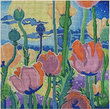 Needlepoint Handpainted Brenda Stofft Moonlit Poppy Garden 14x14