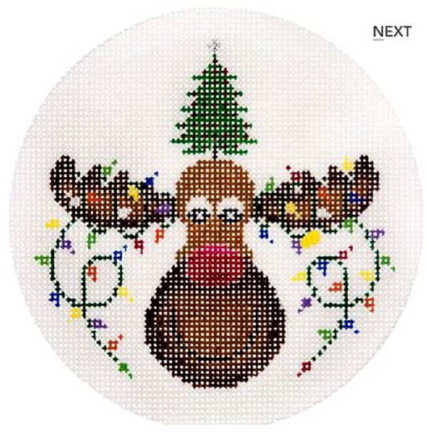 Needlepoint Handpainted Christmas JP Needlepoint Moose w/ Lights 4.5"