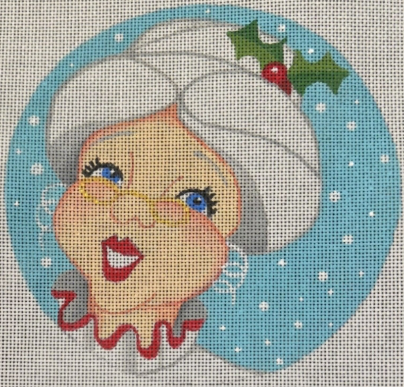 Needlepoint Handpainted Christmas Raymond Crawford Mrs Santa Round 6"