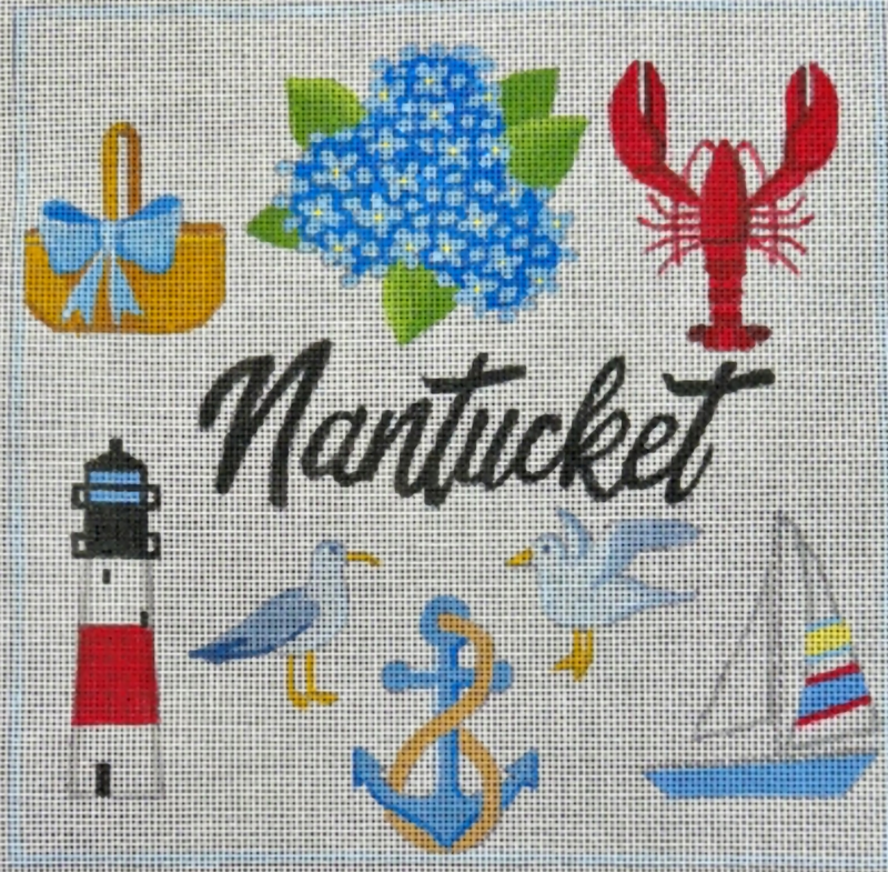 Needlepoint Handpainted Raymond Crawford Nantucket Collage 8x8