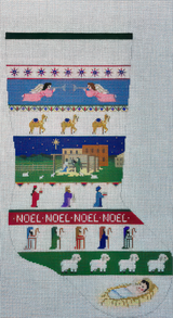 Needlepoint Handpainted Susan Roberts Nativity Stripe Stocking 19"
