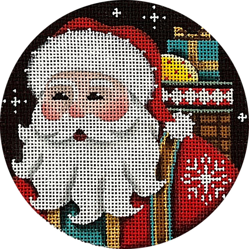 Needlepoint Handpainted Rebecca Wood Night Santa 4"