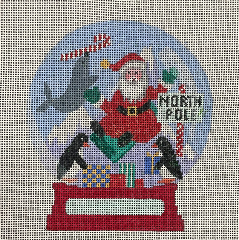 Needlepoint Handpainted Amanda Lawford North Pole Snow Globe 5"