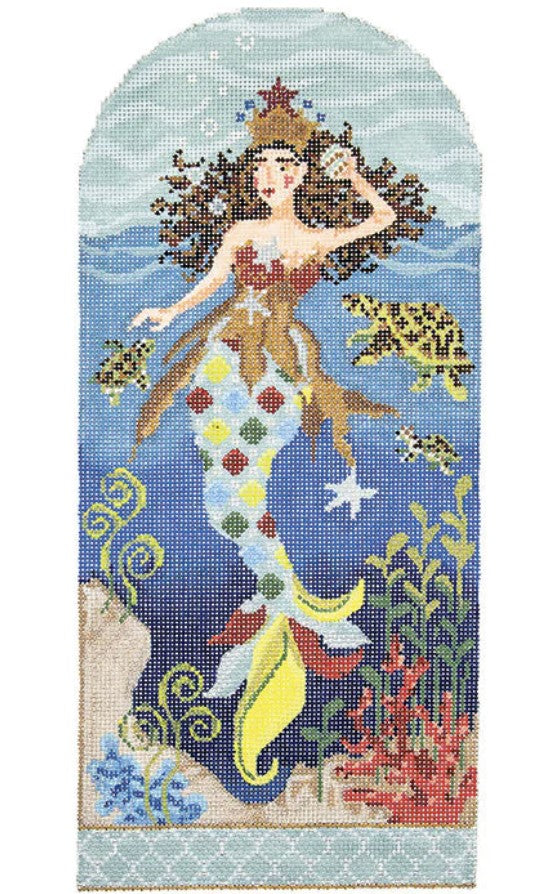 Needlepoint Handpainted Kelly Clark Olivia Mermaid 5x11 w/ Stitch Guide