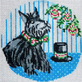 Needlepoint Handpainted Tina Griffin Party Dog Scotty 4"