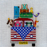 Needlepoint HandPainted JP Needlepoint Patriotic Pups Trippin Along 10x10