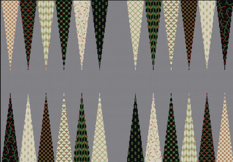 Needlepoint Handpainted Susan Roberts Backgammon Board Patterned Points