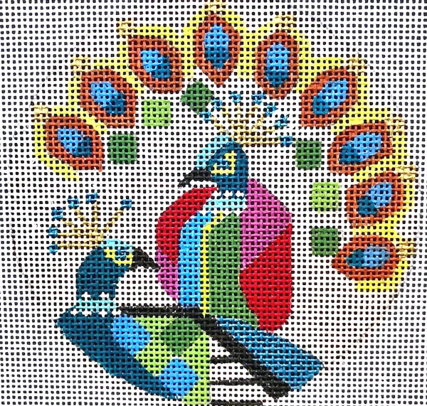 Needlepoint Handpainted Christmas Melissa Prince Peacocks 4"