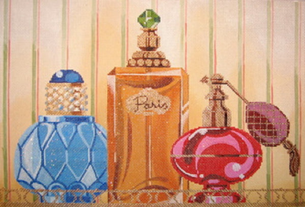 Needlepoint Handpainted Labors of Love Perfume Bottles on Tray 13x9