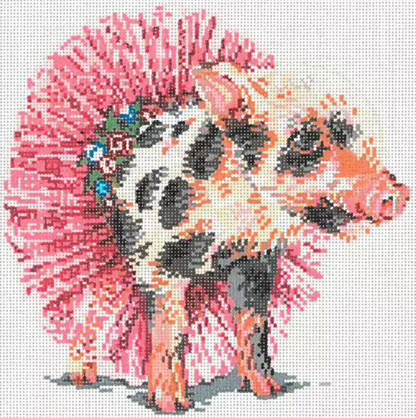 Needlepoint Handpainted Sandra Gilmore Piggy Pink 7x7