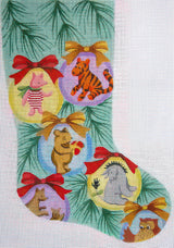 Needlepoint Handpainted Pooh in Balls Christmas Stocking