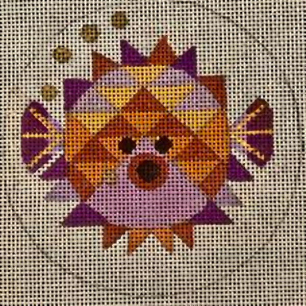 Needlepoint Handpainted Melissa Prince Puffer Fish 4"