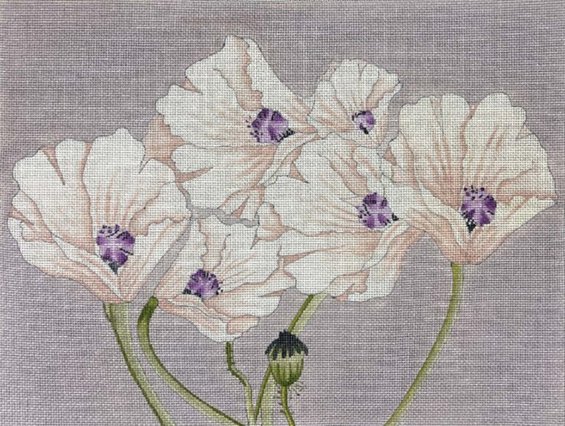 Needlepoint Handpainted Alice Peterson Purple Poppies 13x10