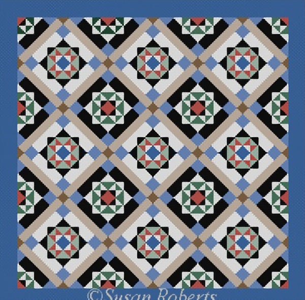 Needlepoint Handpainted Susan Roberts Queens Courtyard Quilt 14x14