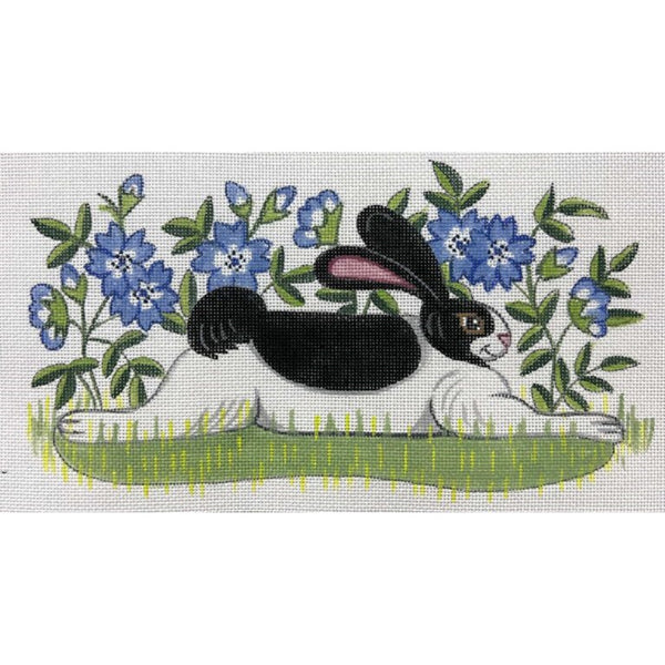 Needlepoint Handpainted Alice Peterson Rabbit Blue Flowers 11x6