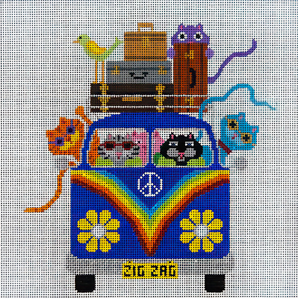 Needlepoint HandPainted JP Needlepoint Rainbow Cats Zapping Away 10x10